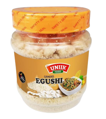 Skip the grinding, keep all the flavour. Uniik Foods Grinded Egushi is made from premium, carefully selected melon seeds — finely milled and ready to cook straight from the jar. Naturally protein-rich and 100% pure, it's the convenient way to bring the deep, nutty richness of authentic egusi soup to your table any day of the week. FDA approved and proudly made in Ghana.