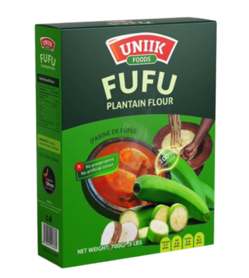 Ghana's most beloved swallow, made simple. Blended from 100% natural plantain and cassava with no preservatives and no artificial colours, Uniik Foods Fufu Flour delivers that authentic soft, stretchy texture in minutes — no mortar, no stress. Africa's No. 1 choice, proudly made in Ghana. Perfect with palm nut soup, light soup, or groundnut soup.