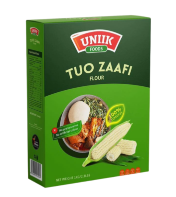 The beloved northern Ghanaian staple, made effortless. Uniik Foods Tuo Zaafi Flour is milled from 100% natural maize with no preservatives and no artificial colours, delivering the soft, smooth, satisfying texture of authentic TZ every time. A hearty, energy-rich swallow best served with ayoyo soup, groundnut soup, or dawadawa stew — and proudly made in Ghana.